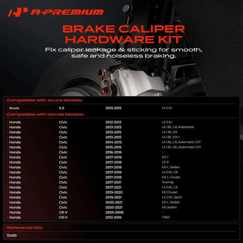 Premium Front Side Disc Brake Hardware Kit For Honda CR-V Civic With Rock Solid Reliability And Smooth Stopping Power To Keep Your Ride Safe And Slick On The Road. brake caliper kit for Honda Civic and CR-V, reference 13480
