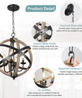 Cozy Rustic Farmhouse 4 Light Chandelier With Height Adjustable Design showcasing wood frame and vintage white finish in detail.