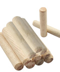 Kickass Fluted Wood Dowel Pins M8x40mm Hardwood Grooved Plugs Kiln Dried for furniture building, showing varying angles.