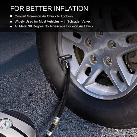 Heavy Duty Tire Inflator Hose Adapter with twist on to lock on connection on car wheel for Schrader valve inflation