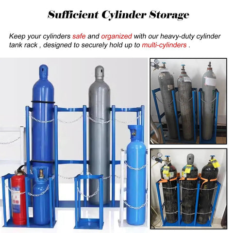 Oxygen Cylinder Rack For Wall Mount Beefy Heavy Duty Steel Gas Cylinder Holder With Protective Chain, storing multiple cylinders