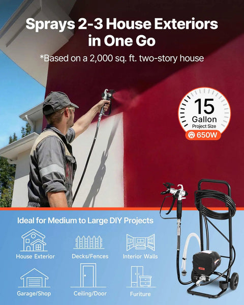Gonna Save Your Arms For This Stand Airless Paint Sprayer 3000 Psi 650W Power with cart spraying exterior house wall.