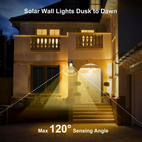 Outdoor Solar Wall Lights 2 Pack, Waterproof Brighter Porch Square Lights With Motion Sensor, 3 Modes, 120 Degree Detection outside house