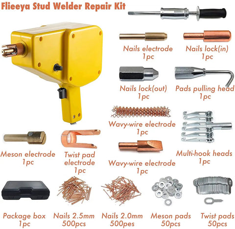 800VA Stud Welder And Dent Puller Kit With Slide Hammer For Auto Body Repair 110V Spot Welding Machine components displayed