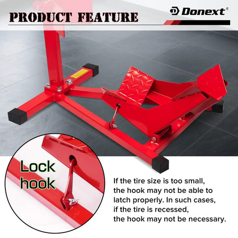 Heavy Duty Motorcycle Wheel Chock And Front Tire Stand For 17 To 21 Inch Rigs Adjustable 1500 Lb Capacity Red Steel Trailer Stand