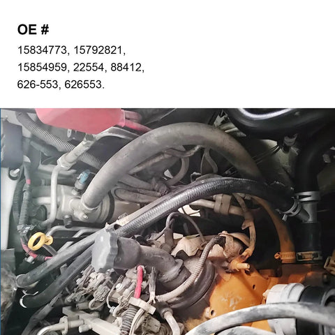Engine lower heater hose outlet coolant recovery pipe in engine bay; orange engine block and black hoses visible