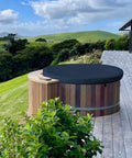 Round Hot Tub Cover For 90 Inch Spa, Waterproof UV Resistant Outdoor Protector With Elastic Hem in garden setting