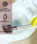 Person using Heavy Duty Freestanding Toilet Brush And Plunger Combo, Matte Stainless Steel Floor Stand in a toilet bowl.