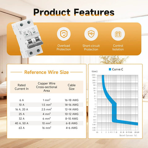 Solid 25 Amp Miniature Circuit Breaker For Solar Systems 120V 240V 2 Pole DIN Rail Mount MCB With Thermal Magnetic Trip RV Battery Isolator And PV System Protection CE Certified product features.