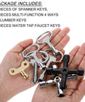 11 Piece Multi Functional Utility Key Kit For Plumbers And Home DIY Projects with metal spanners and faucet keys in hand