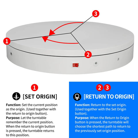 Smart Programmable Motorized Electric Turntable For Photography And 3D Scanning With Auto Shutter Triggers and controls labeled for ease of use.