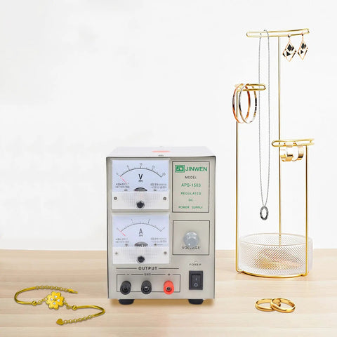 3A Electroplating Machine For Jewelry, 110V Pro Grade Gold And Silver Plating Power Supply with real-time meters and jewelry display.