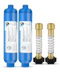 Inline RV Water Filter Kit With Two Flexible Hose Protectors for RVs, Campers, Garden; Blue, 2 Pack, Reduces Chlorine and Rust
