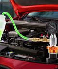 Universal Radiator Vacuum Refill Kit With Precision Gauge And Steel Tool Chest for coolant filling in engine bay.