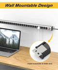 24 Outlet Heavy Duty Power Strip With 10 Ft Extension Cord, ETL Certified Metal Body, wall-mounted above a desk with laptop