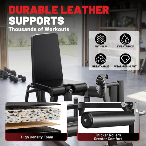 4 In 1 Leg Extension And Curl Machine For Home Gym With 800 LB Capacity featuring durable leather supports