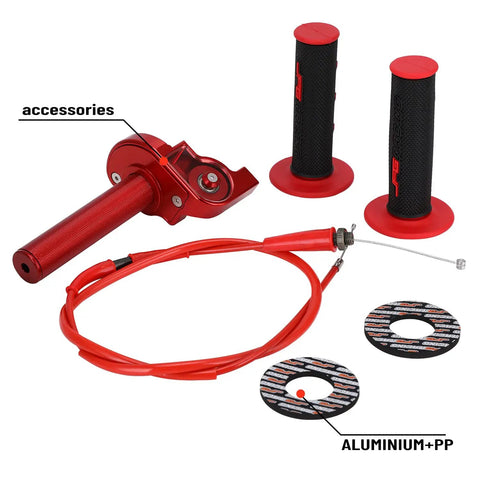Universal Seven Eighths Inch 22mm Quick Twist Throttle Grips With Cable Aluminum Alloy For Dirt Bikes ATVs Mini Bikes Red Kit