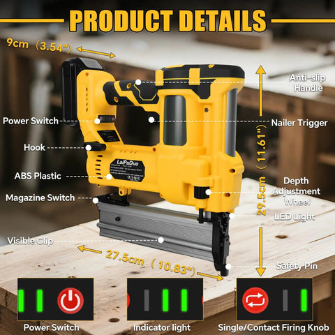 Cordless 2 In 1 Brad Nailer And Staple Gun Compatible With 20v Batteries, Heavy Duty 18 Nail Gun With 800 Fasteners, Slick Trigger No Drama Operation For Woodworking, Home Framing, Furniture Assembly, And Upholstery Jobs