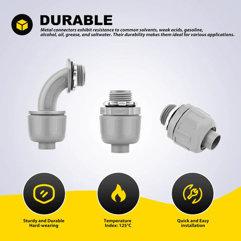 Ten Pack Three Quarter Inch Liquid Tight NPT Non-Metallic Connectors For PVC Electrical Flexible Conduit Fittings UL Listed For Outdoor Use