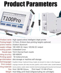 Pro Level Industrial Automatic Coding Machine And Label Printer Prints QR Codes Barcodes And Serial Numbers On The Fly With No Sweat Setup And Heavy Duty Assembly Line Reliability, showing dimensions and features.