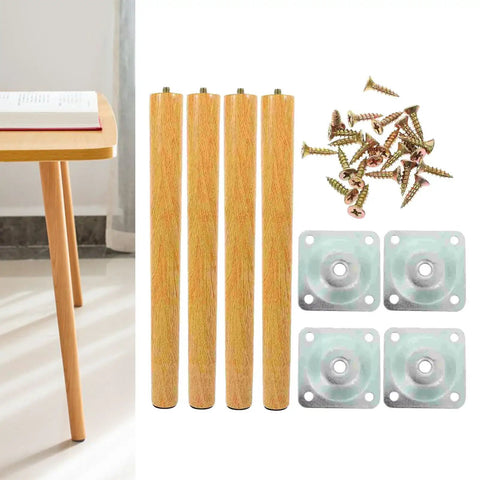 Detachable Wooden Furniture Legs Kit, 4 Pieces, 30cm Table And Cabinet Feet For DIY Projects with screws shown