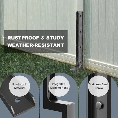 Six Pack Fence Post Repair Kit with heavy duty 33.6 inch ground stakes and thickened steel anchor spikes on rustproof fence.