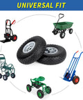 10x3.00-4 Flat Free Tire And Wheel Assembly For Carts And Trolleys, 10 Inch Diameter, universal fit with various carts shown
