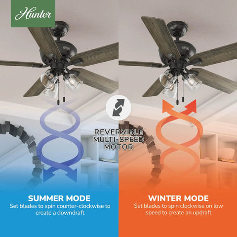 52 Inch Indoor Ceiling Fan With LED Lights And Pull Chain, Bronze Finish, Reversible Multi-Speed Motor for Summer and Winter Modes
