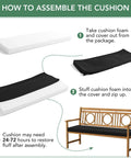 Assembly steps for Outdoor Bench Cushion For All Weather Use, Waterproof, Fade Resistant, Non Slip Pad With Removable Cover, Fits Garden Benches, Porch Swings, Patio Sets, 48 X 18 X 3 Inches, Black.