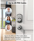 Heavy Duty Keyless Entry Deadbolt With Keypad For Front Door Lock Featuring Hidden Passcode And 20 User Pins In Sleek Satin Nickel Finish mounted on a door.