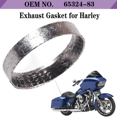 Close-up of Harley exhaust gasket sheet, graphite-steel mesh, 48mm inner diameter, 2 pieces, for Harley-Davidson motorcycles.
