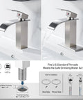 Black Bathroom Faucet Waterfall Style Single Handle With Easy Install Pop Up Drain For One Hole Or Three Hole Sinks Deck Plate Included Durable SUS304 Stainless Steel Lead Free