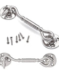 Two Pack Brushed Nickel Stainless Steel Hook And Eye Latch Four Inch Heavy Duty Barn Gate Door Lock with screws.