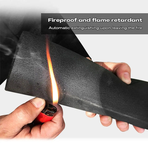Lighting test on Beefed Up Foam Pipe Insulation Tube Kit For Water Lines And HVAC, fire-resistant property demonstration.