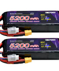 11.1V 3S 5200mAh 80C RC LiPo Battery Pack With XT60 Connector Soft Case Two Pack for Cars Planes Helicopters Boats