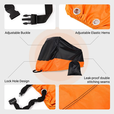 Heavy Duty Outdoor Tricycle And Bicycle Cover For Two Bikes 210D Waterproof Polyester Large 90.5L 37.4W 49.2H Fits Adult Trikes And E Bikes Windproof Dustproof Storage All Weather Outdoor Shield Orange, adjustable buckle and hems