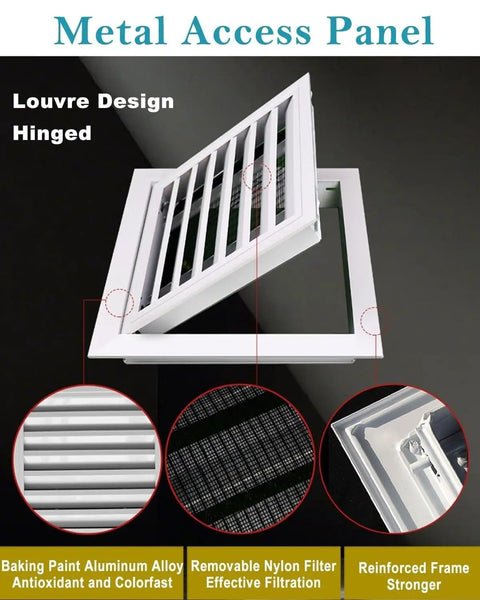 Dead Simple No Hassle Removable Air Grille Access Panel 30 By 34 Inch Drywall Hatch with louvered door design and filter.