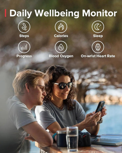 Two people using Ocean Dive Computer And Tank Pod Kit With GPS Multisport Watch showing daily wellbeing monitor features.