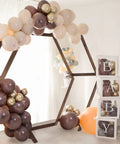 Wooden Wedding Arch 7Ft Heptagonal Garden Arbor For Ceremony And Photo Backdrop with balloons, indoor setting