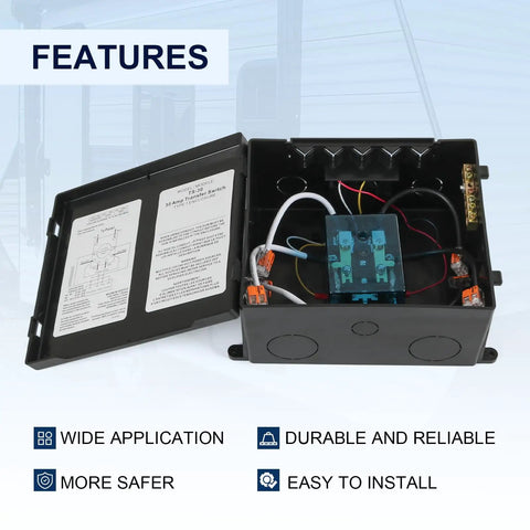RV 30 Amp Automatic Transfer Switch 120V Seamless Inverter Shore Power And Generator Switching With Two 30 Amp Inputs And 20 To 30 Second Delay For Stable Power, open black enclosure