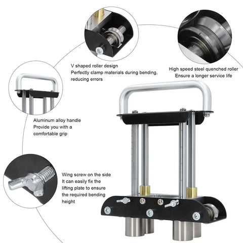 Three Station Aluminum Sheet Roller Bending Machine For Metal Roofing showing key features and V shaped design