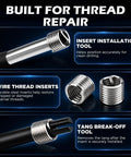 Complete SAE and Metric Thread Repair Kit with HSS drill bits, wire thread inserts, and installation tools.