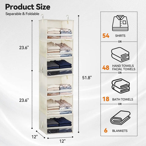 Top Quality Double Pack Hanging Closet Organizer With Three Tier Foldable Build dimensions and capacity for shirts and towels.