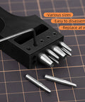 Close-up of Brogue Style Leather Hole Punches 5 Hole Puncher with various sizes, easy to disassemble for DIY leatherwork projects.
