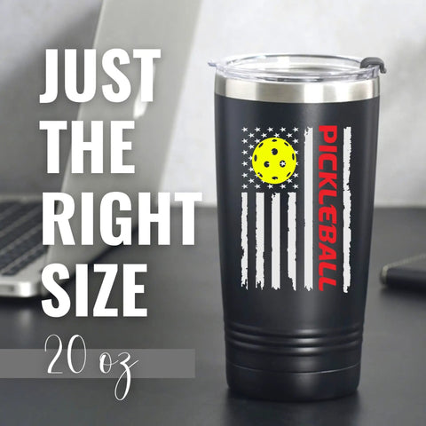Dope 20 Oz Travel Tumbler For Pickleball Crew, black insulated drinkware with pickleball design, court ready sport gear.