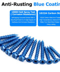 Concrete Screws Kit With Drill Bit And Driver Bit For DIY Projects, blue coated screws on white background, flat and hex heads