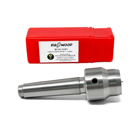Heavy Duty 2MT Safety Drive With Spring Loaded Center For Wood Lathe showing steel drive spur and red protective case.