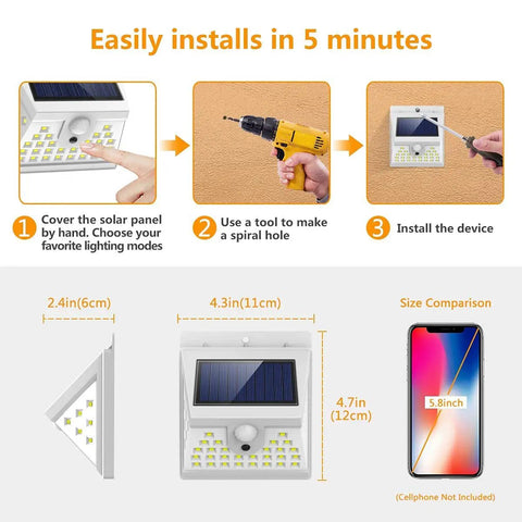 Installation process of Solar Motion Sensor Flood Lights Outdoor 40 LED, 270 Degree Wide Angle, IP65 Waterproof, 4 Pack