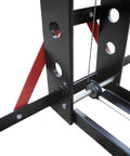 Heavy Duty 100 Ton Electric Hydraulic Shop Press Featuring A Quick Slide Carriage Winch and Easy Height Adjustments close-up view of frame and winch.