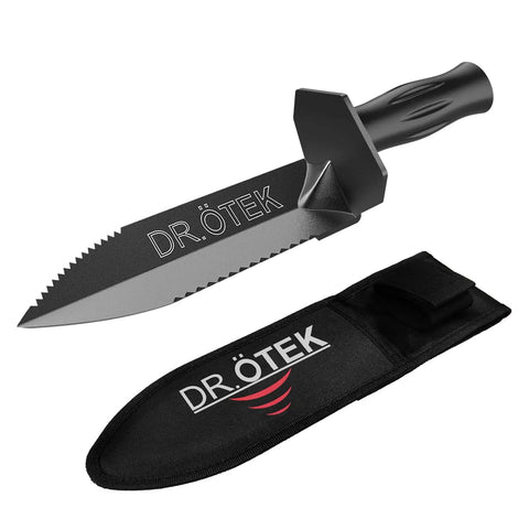 Heavy Duty Metal Detecting Shovel With Belt Sheath Double Serrated Edge Digging Tool For Treasure Hunting Gardening Camping And Outdoor Adventures Beefy Aluminum Build For Lasting Strength And Quick Access on white background